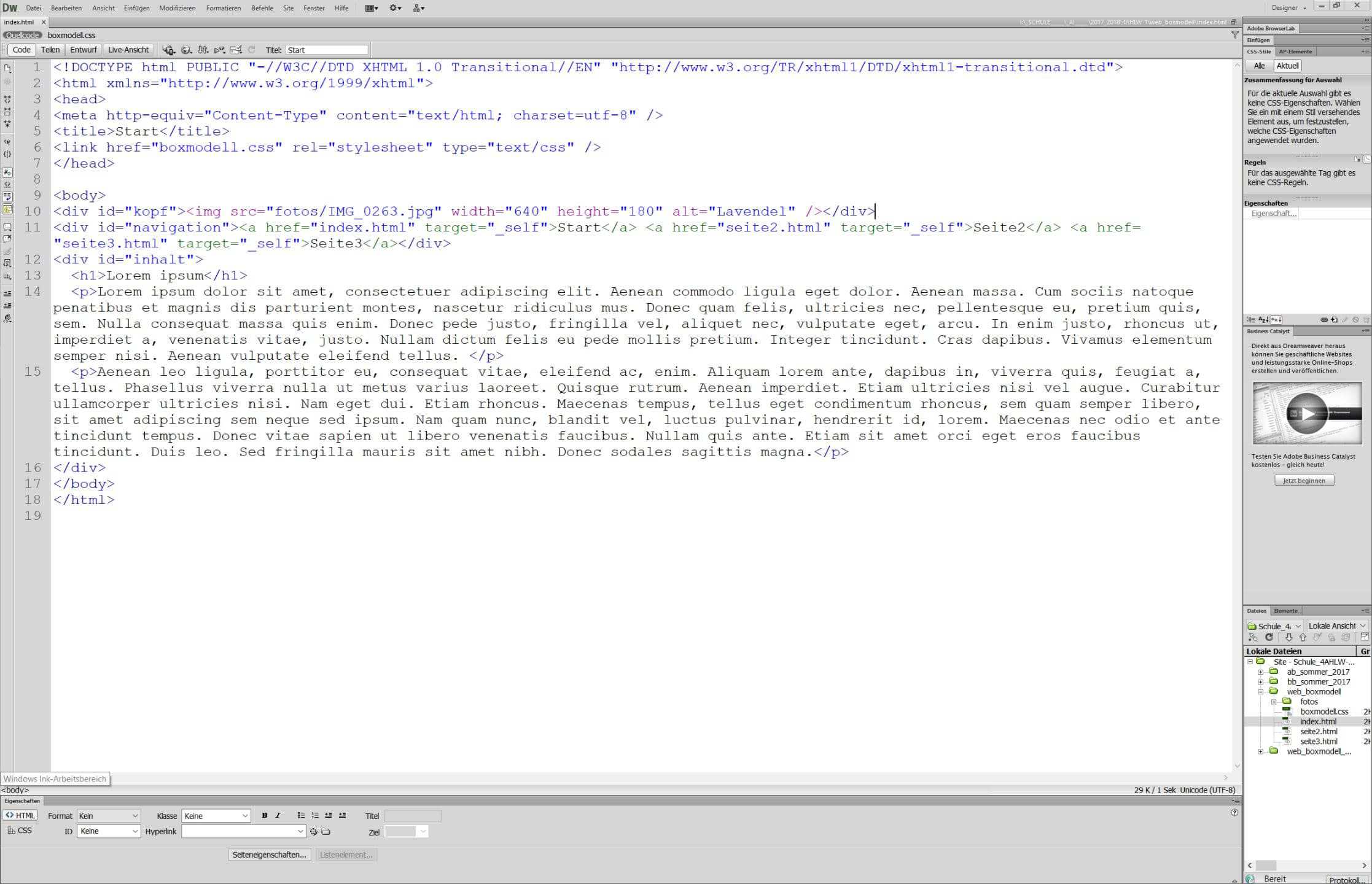 Adobe Dreamweaver Codeansicht