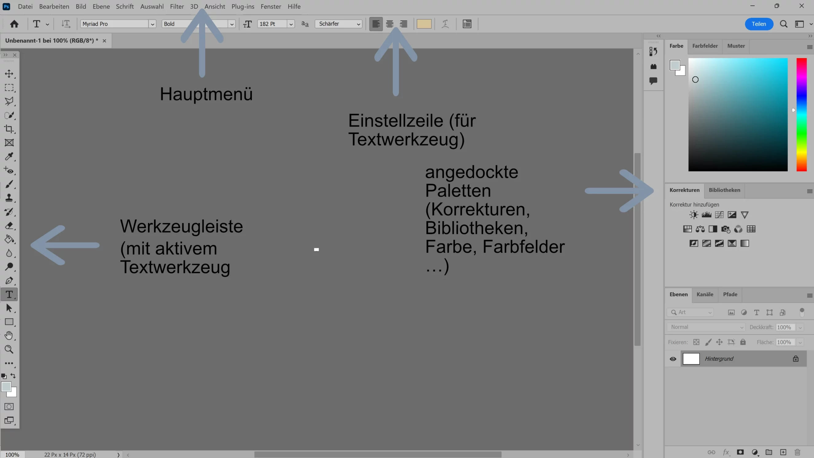 Benutzeroberfläche von Photoshop CC